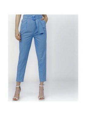 Jason Wu Slate Blue High-Rise Tapered Dress Pants with Belt